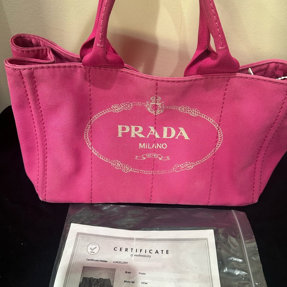 Large Prada Pink Canvas Tote Bag with Logo